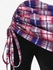 Plus Size Cinched Ruched Skew Neck Plaid Panel Lace Hem Asymmetrical Long Sleeve Top - L | Us 12