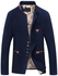 b"Men's Woolen Casual Blazer, Black, Navy Blue, Gray,  Size -3XL"