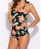 Sunshine Plus Size Women Halter Backless Floral Folding Ruched One Piece Swimsuit Swimwear Monokini-Black