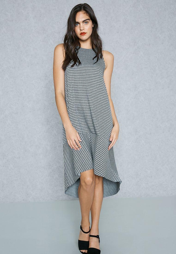 Checked High Low Dress