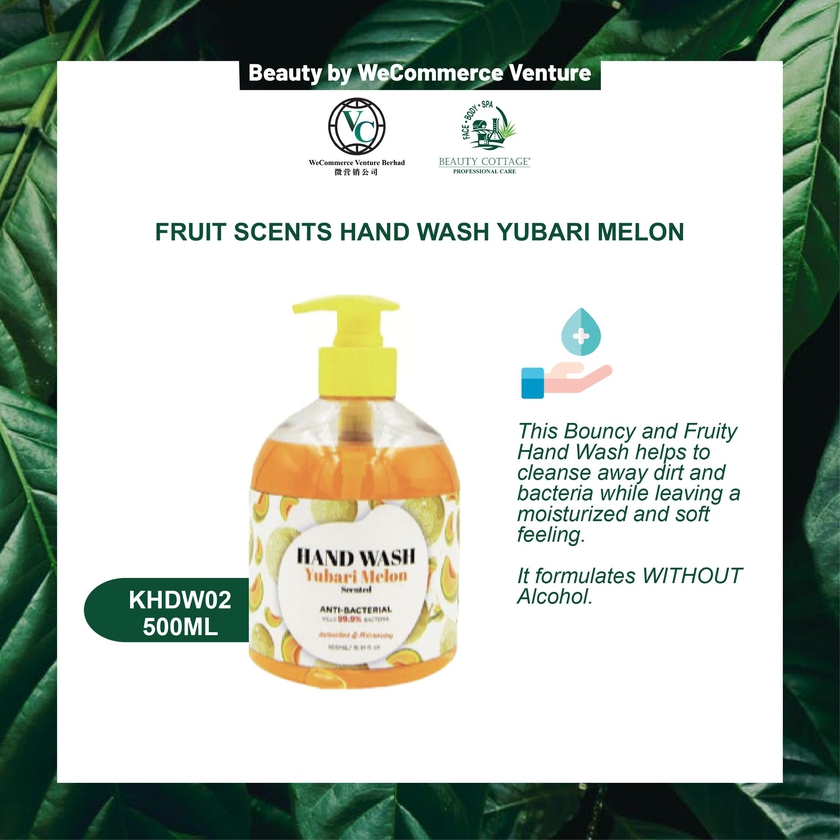 Beauty Cottage Fruit Scents Hand Wash Yubari Melon 500ml Anti bacterial Clean Hygiene Kill 99.9%