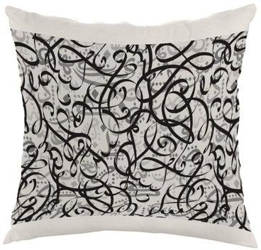 Decorative Drawings Printed Cushion Cover Black/White 40x40centimeter