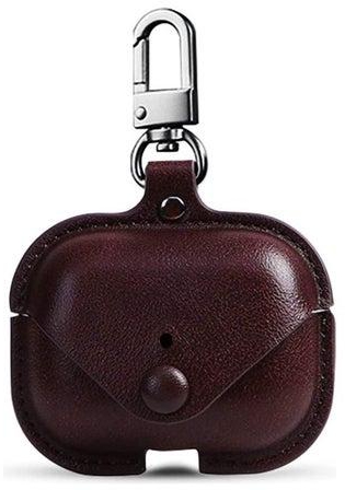 Genuine Leather Wireless Charging Case With Keychain For Apple AirPods 3 Brown
