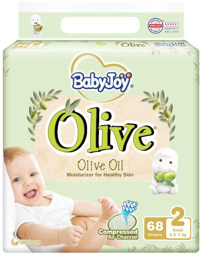 Babyjoy, Baby Diapers, With Olive Oil, Small Size, Stage 2, From 3.5-7 Kg - 68 Pcs