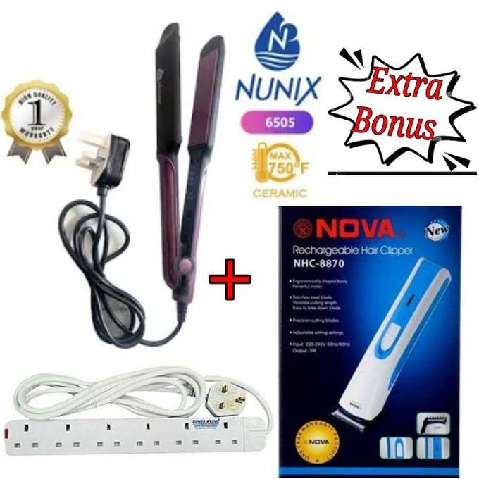 Nunix Professional Hair Straightener Flat Iron Style +6Way Extension+Nova Hair Clipper