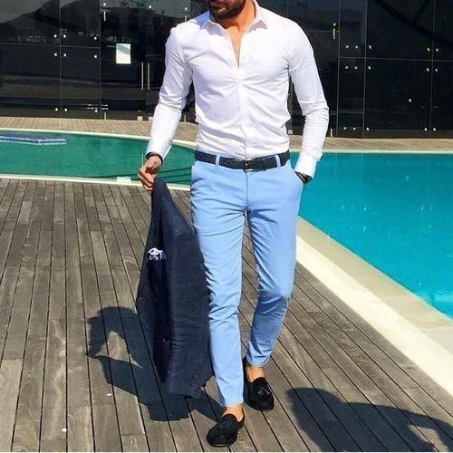 Generic Men's Khaki Pants – Sky Blue Slim-fit Khaki