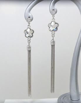 Magari Flower Swarovski Crystal Drop Dangling Earring (Silver)