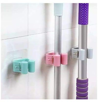 3Pcs Non Punch Adhesive Wall Mounted Mop Holder Storage Broom Hanger Clip Seamless Mop Hook Bathroom Home Kitchen Organizer