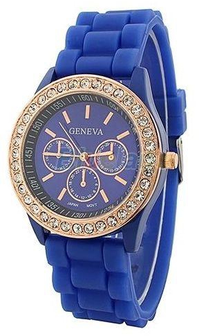 Bluelans Women Fashion Candy Color Sweet Cute Geneva Silicone Strap Quartz Wrist Watch-Dark Blue