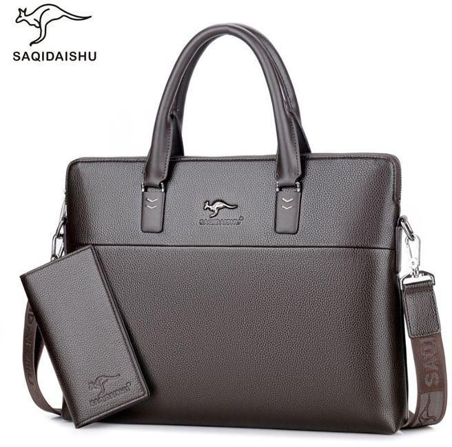 Leather Office Briefcase Bag - Office Shoulder Laptop Bag With Wallet For Men