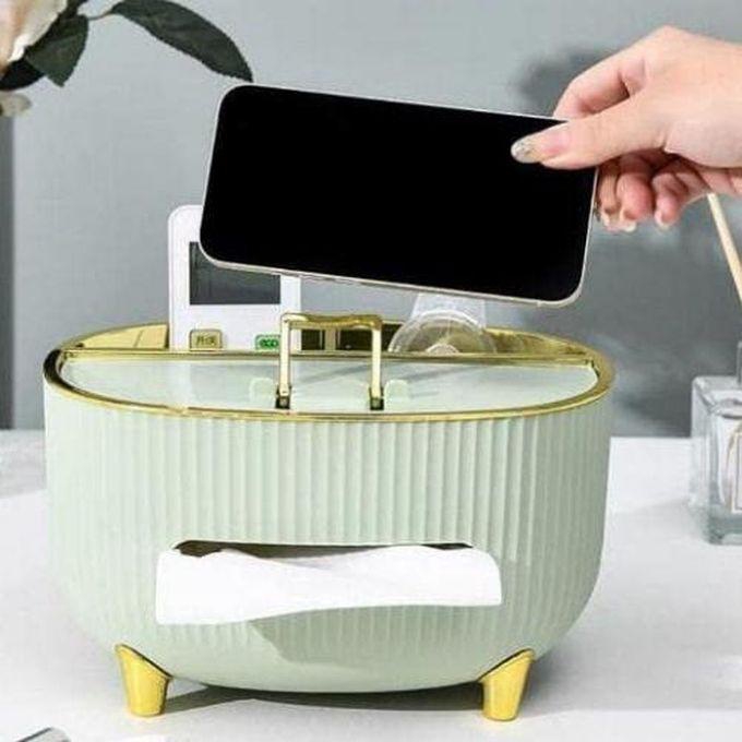 Tissue Box Holder In An Elegant European Design With A Mobile Holder And Two Slots.