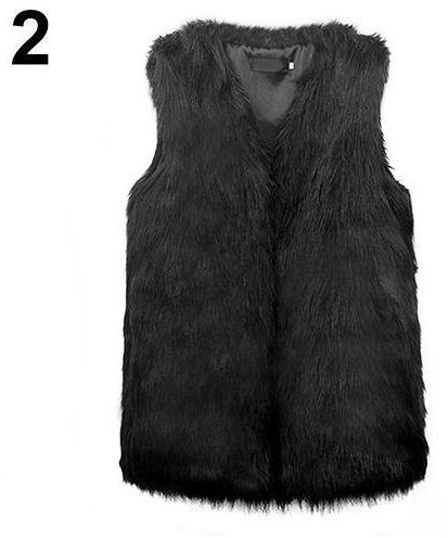 Sanwood Women's Winter Fashion Luxury Faux Fur Vest Sleeveless Coat Outwear Waistcoat -Black