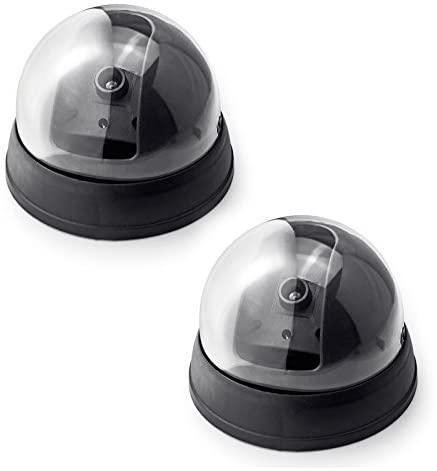 Fake Security Camera,Fuers Simulation Dummy Hemisphere Dome Camera Indoor/Outdoor Waterproof with Flashing Red LED Light and CCTV Warning Sticker for Home Business,2 Pack