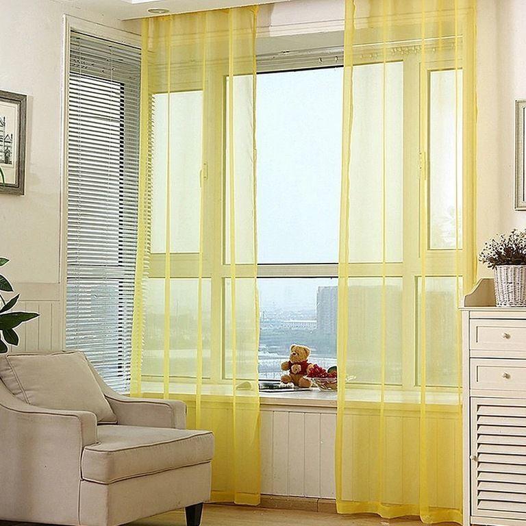 Deals For Less - Sheer Window Curtain set of 2 Pieces, Yellow Color