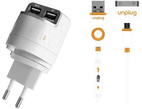 Unplug 2 in 1 Combo Universal Dual USB 5V 2A 1A  Travel Charger and Data Switch Cable for Apple iPhone 4/4S and Samsung HTC Blackberry Nokia Lumia Huawei Lenovo Oppo