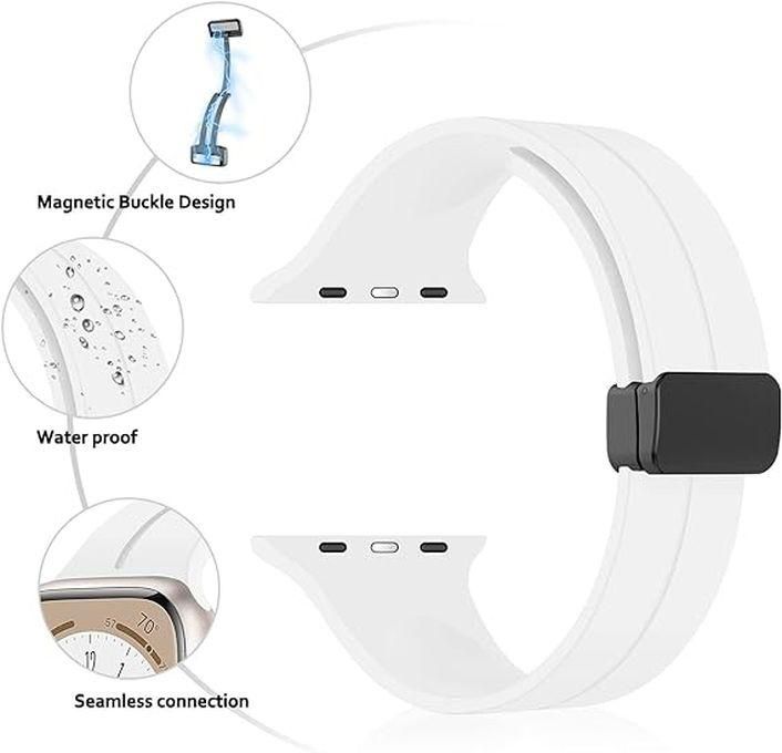 TenTech Silicone Magnetic Sports Band For Apple Watch Ultra/Ultra 2, Size 49mm 45mm 44mm 42, Soft Band For IWatch Series 9/8/7/6/5/4/3/2/1/SE - White