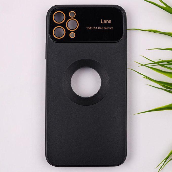 Iphone 11 Pro Max - Metallic Color Silicone Cover With Camera Lens Protector - Black