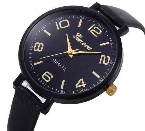 Geneva Geneva Women Faux Leather Analog Quartz Wrist Watch-Black