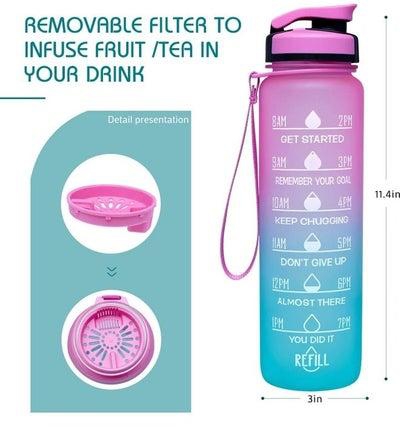 Motivational Time Marked Water Bottle Pink/Blue