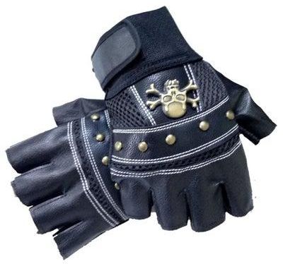 Leather Half Fingers Skull Gloves For Sports activities And Motorcycle - Black color