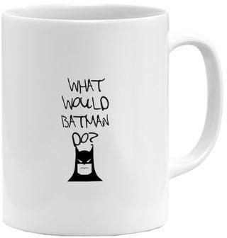 كوب قهوة مطبوع بعبارة "What Would Batman Do" أبيض/ أسود 11أوقية
