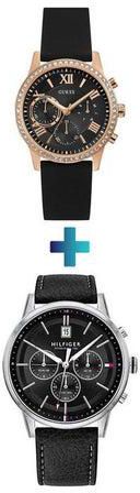 Women's Round Rubber Chronograph Quartz Wrist Watch With Leather Analog Watch 1791630 Set