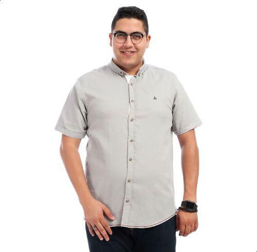 Andora Chest Logo Short Sleeves Cotton Shirt for Men - Light Grey, M