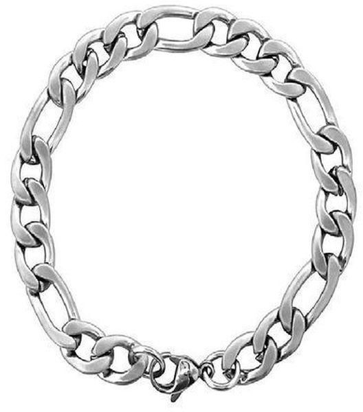 Mens Stainless Steel Brushed Finish Figaro Chain Bracelet