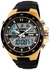 Skmei GE Sport Wrist Watch Men's Dual Time Display LED Black Rubber Strap Watch （Gold）