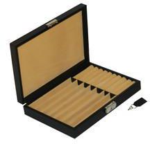 Laveri 7 Piece Genuine Leather Pen Case Storage and Fountain Pen , Chain, Braslets ,Ring And Cufflinks Organizer Box with Key Lock BLACK