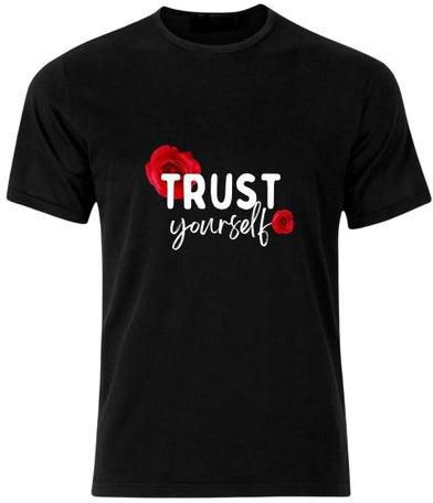 Trust Yourself Printed Casual Crew Neck Short Sleeve T-Shirt Black