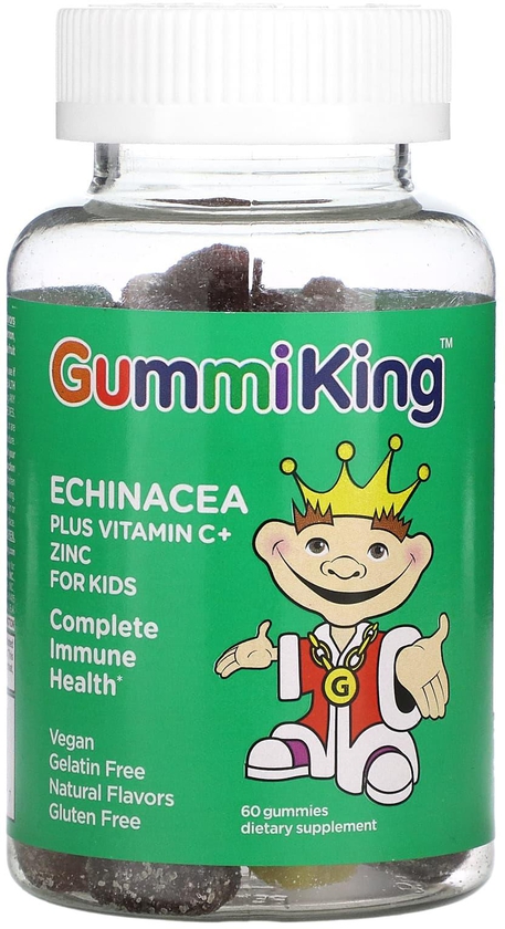 GummiKing (غامي كينغ)‏, القنفذية مع فيتامين جـ + الزنك للأطفال، فراولة وبرتقال وليمون وعنب وكرز وجريب فروت، 60 علكة