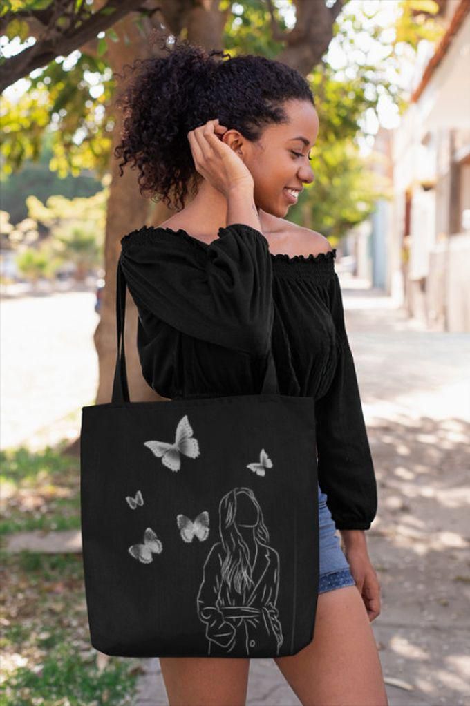 Canvas Shopping Tote Bag - Printed Words (butterfly)