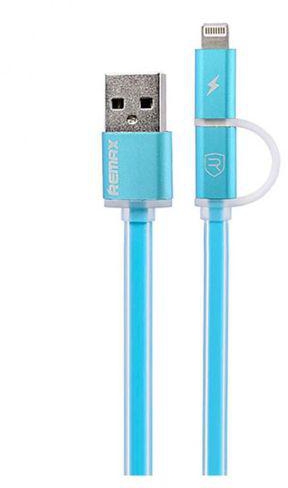 Remax Aurora 2 in 1 Apple / Micro USB Charge and Sync Cable- 1 Meter - Blue