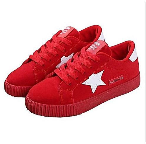 Bluelans Outdoor Sports Girls Star Lace Up Flat Shoes Fashion Suede Round Toe Sneakers-Red