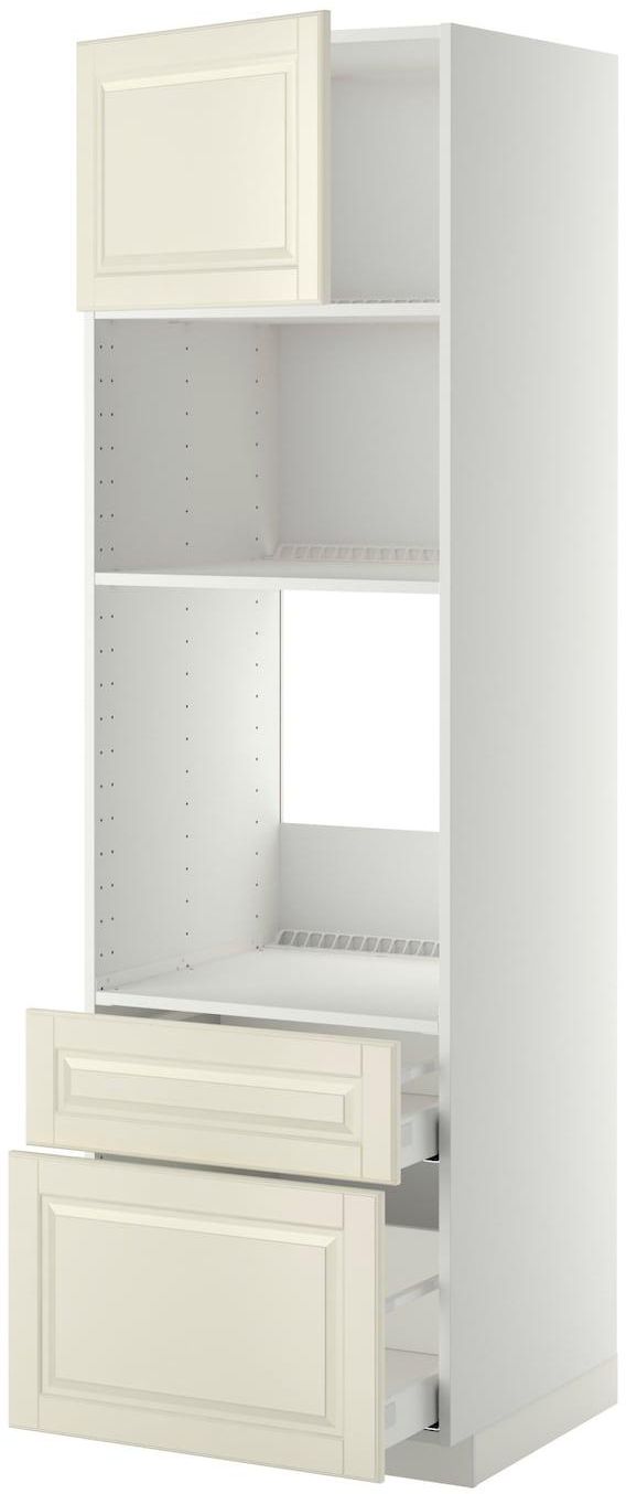 METOD / MAXIMERA High cab f oven/micro w dr/2 drwrs - white/Bodbyn off-white 60x60x200 cm