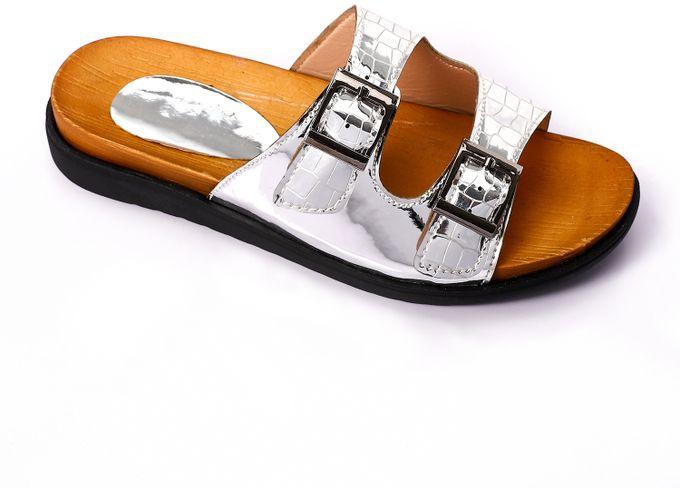 Leather Slip On Slippers - Silver