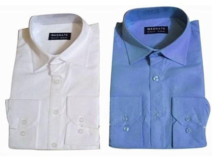 2 In 1 Magnate Plain Shirt- White And Sky Blue