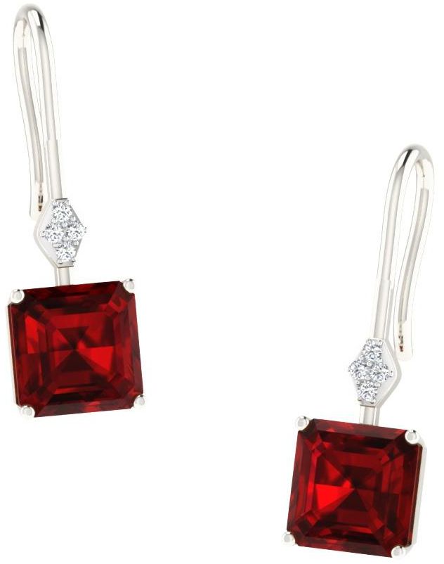 His & Her 0.02 Cts Diamonds Dangle Earrings in 14KT White Gold (GH Color, PK Clarity) with 2.4 Cts Garnet