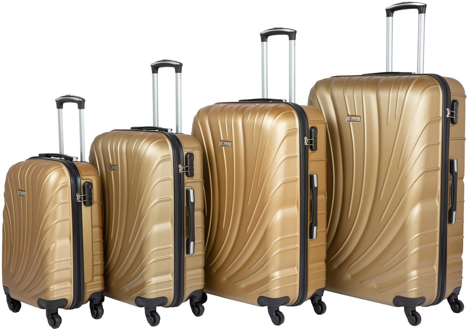 Senator Hard Case Trolley Luggage Set of 4 Suitcase for Unisex ABS Lightweight Travel Bag with 4 Spinner Wheels KH115 Gold