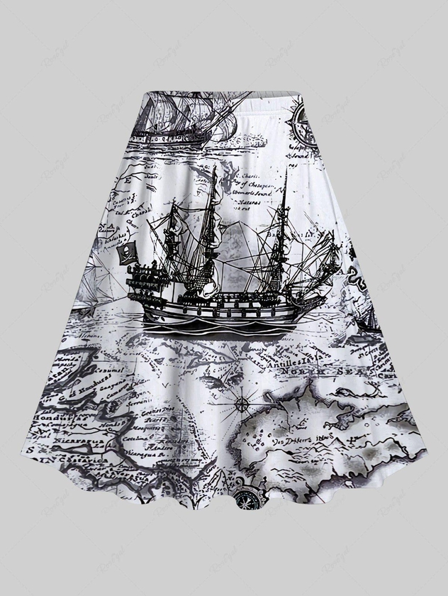 Gothic Nautical Map Print A Line Skirt - 1x | Us 14-16