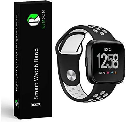 Remson Silicone Sports Waterproof Replacement Band For Fitbit Versa - Black & White/RM-0318