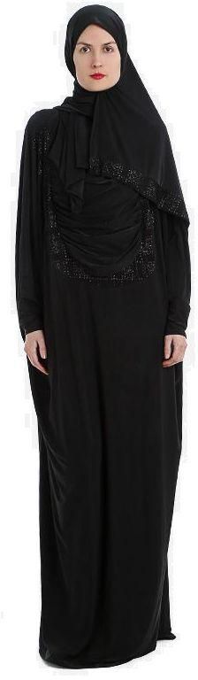 Black Beaded Soft Viscose Prayer Dress Isdal with Hijab