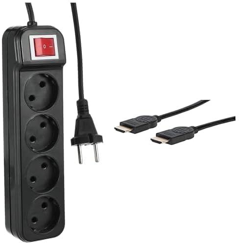 TV Essential Bundle (Zero z20 power strip joint 4 sockets with power button - black, 1.5m + Manhattan Premium High Speed HDMI Cable with Ethernet HEC ARC 3D 4K@60Hz UHD HDMI Male to Male 1m - Black)