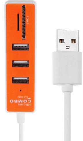 موزع ب3 منافذ USB 2.0 مع قارئ بطاقات SD/TF برتقالي