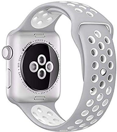 Breathable with Holes Sports Silicone Watch Band Strap for Apple Watch (42mm, Silver White)