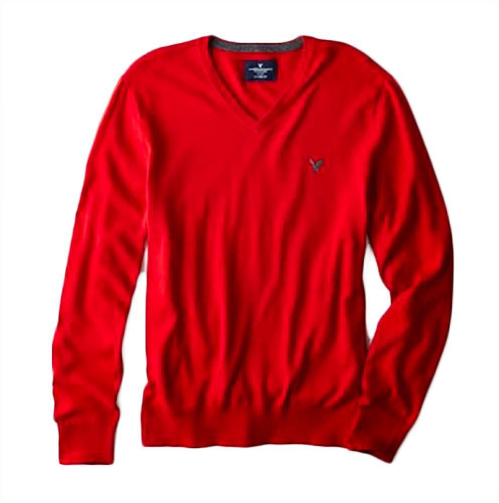 American Eagle Outfitters Aeo Solid V-Neck Sweatshirt For Men-Red, Medium
