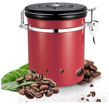 1.8L Stainless Steel Airtight Coffee Bean Canister Food Storage Container With Vent Valve Red 21*9*9cm