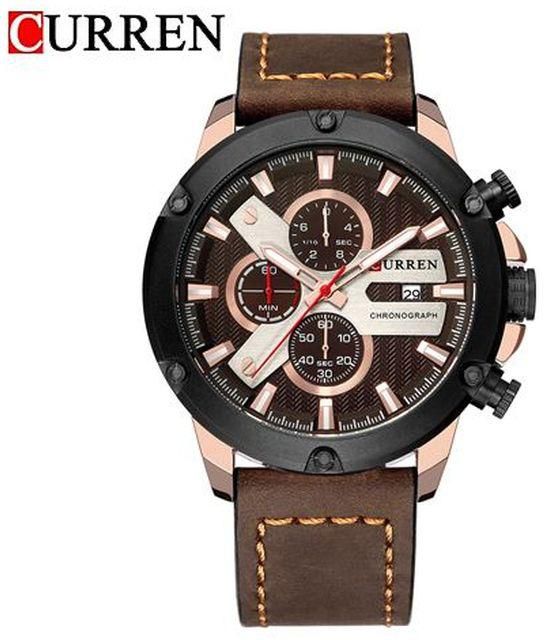 Curren 8308 Men Leather Wristwatch- Brown