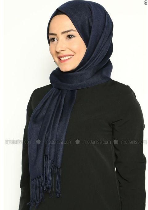 Generic Scarf with Tassels - Navy Blue